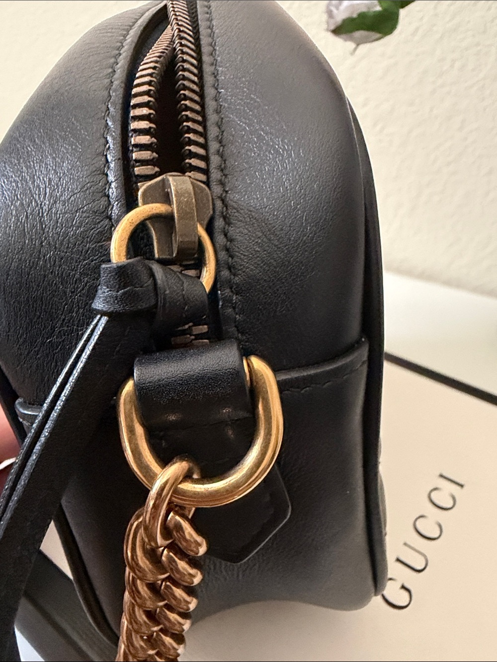 Gucci Black GG Marmont Chevron Leather Crossbody Bag - Picture 9 of 14
